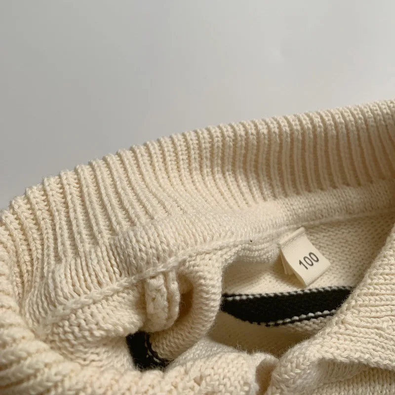 Kids Sweaters Striped Boys Knitwear Turn Down Collar