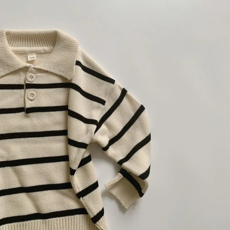 Kids Sweaters Striped Boys Knitwear Turn Down Collar