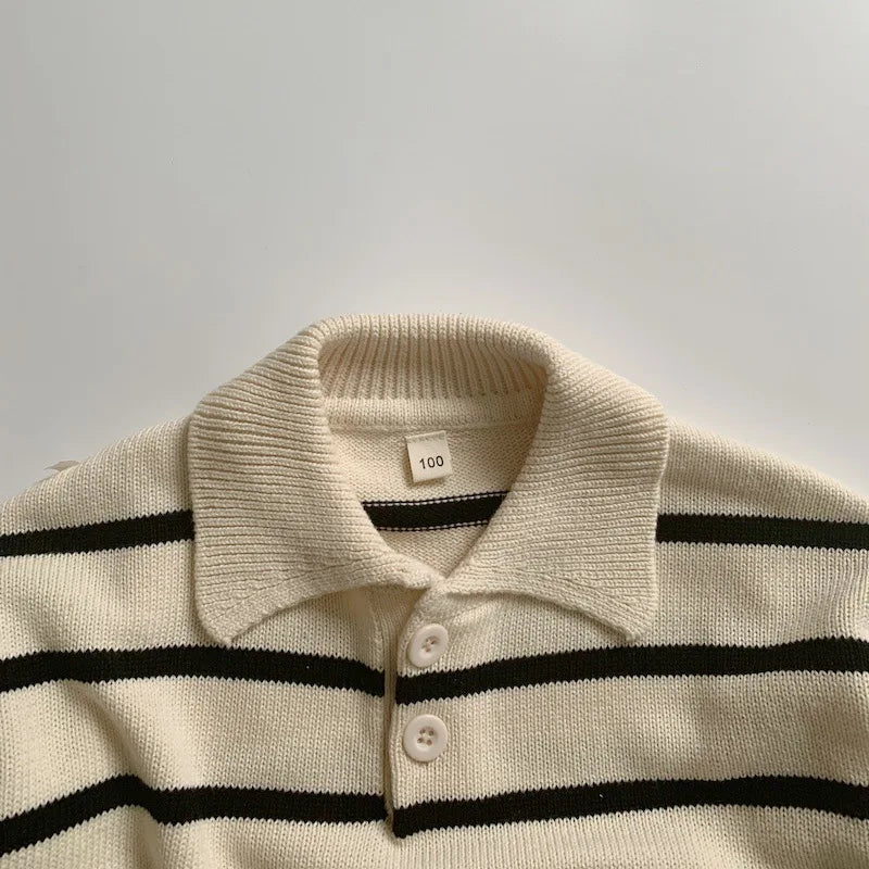 Kids Sweaters Striped Boys Knitwear Turn Down Collar