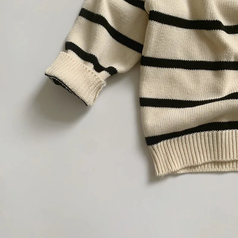 Kids Sweaters Striped Boys Knitwear Turn Down Collar