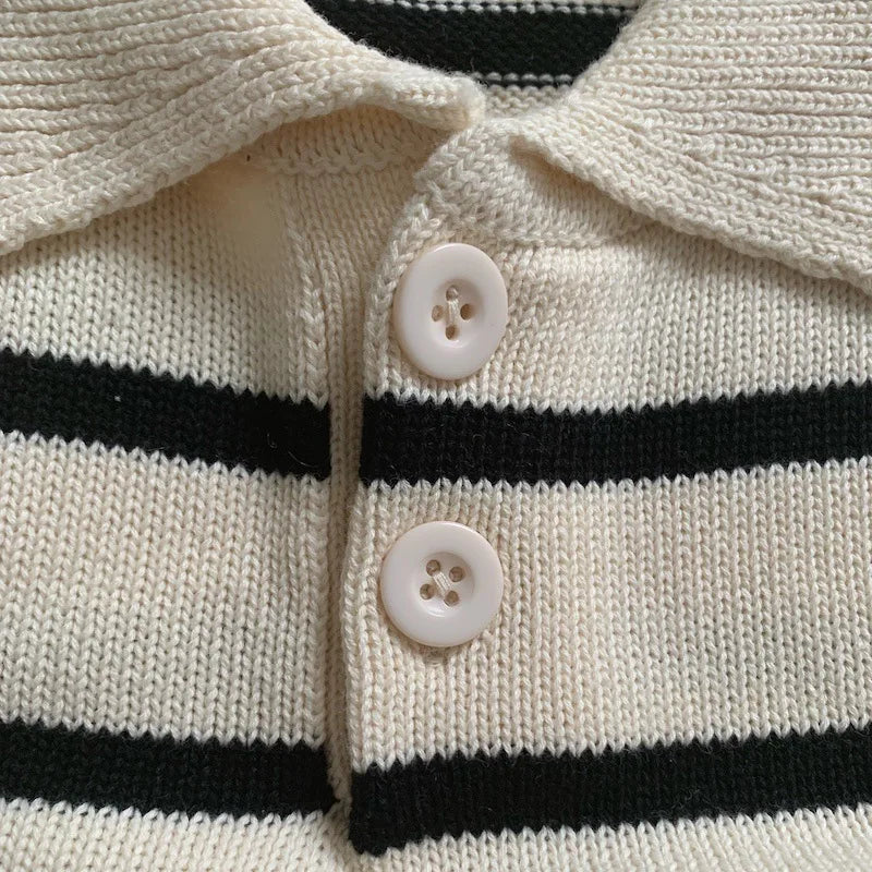 Kids Sweaters Striped Boys Knitwear Turn Down Collar